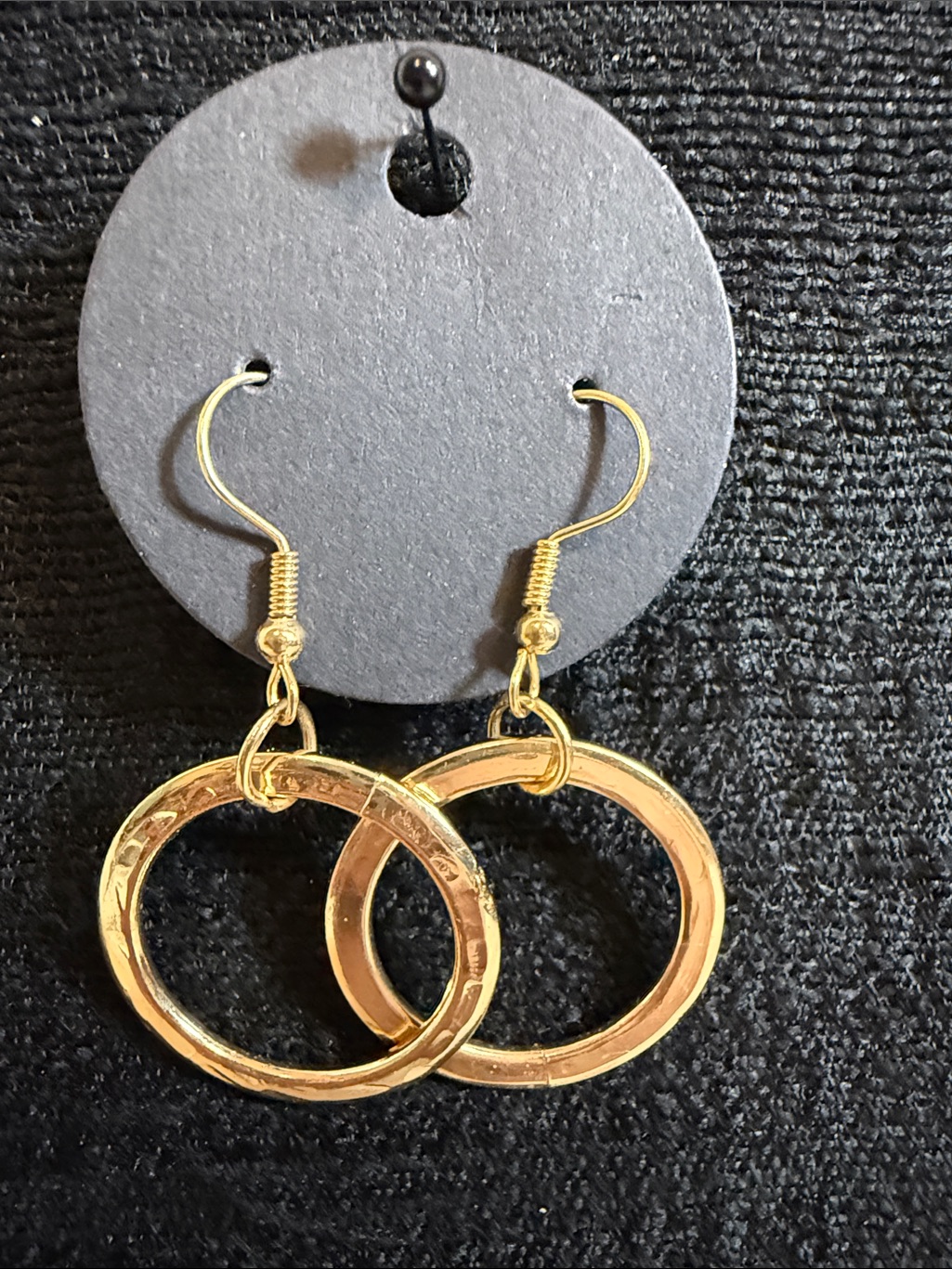 Gold Tone Hammered Open Circle Dangle Earrings Minimalist Boho Nwot